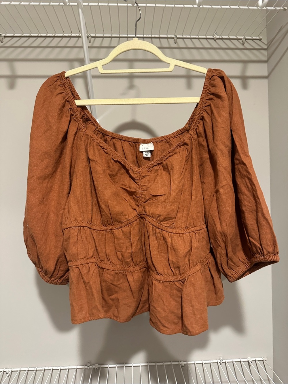 a new day Rust Orange Tiered Peasant Top - Women
